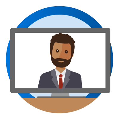 man dressed in suit on video call