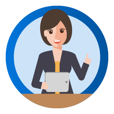 woman at desk in suit holding tablet